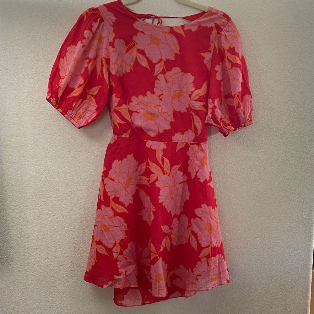 Olivaceous Red Floral open back Mini Dress 100% cotton S sexy